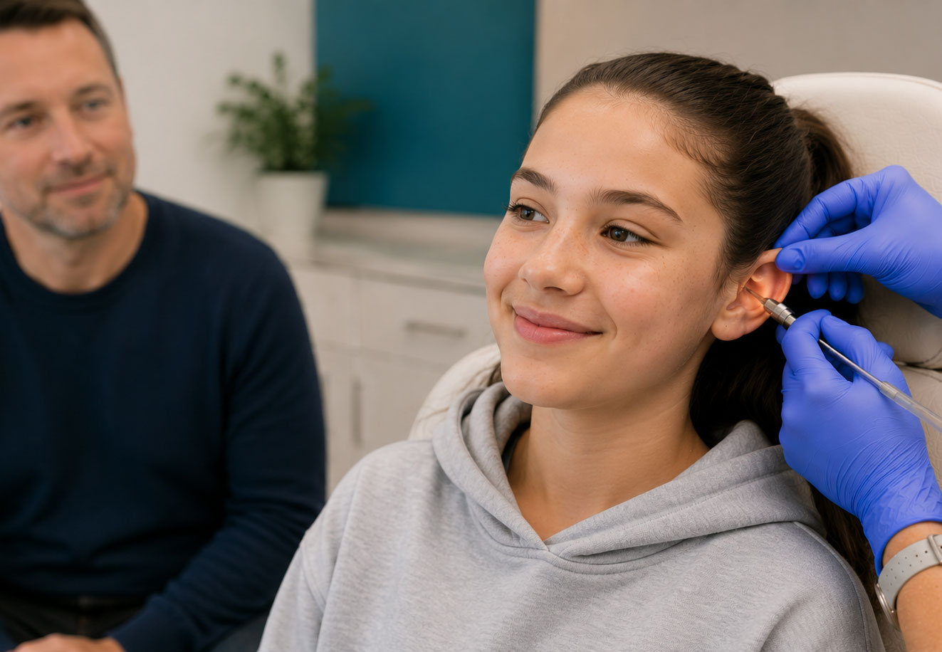 Child attending a gentle ear wax removal appointment